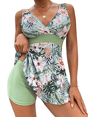 SweatyRocks Women's 2 Piece Tankini Set Tropical Floral Print V Neck Bathing  Suit Tummy Control Boy Short Swimsuit Mint Green XL - Yahoo Shopping