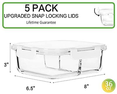 5 Packs 36 oz Glass Food Storage Containers, Glass Meal Prep Containers  with Lids, Airtight Glass Lunch Bento Boxes, BPA Free, Leak Proof,  Microwave, Oven, Freezer and Dishwasher Friendly