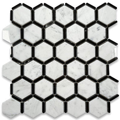 Carrara White Marble Mosaic Porcelain Tiles Nero Marquina Black