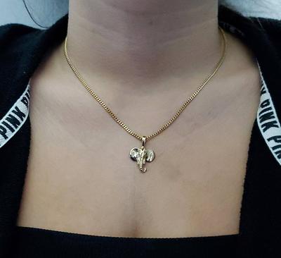 Gold Elephant Necklace, Small Pendant, 2mm Curb Chain, Necklace