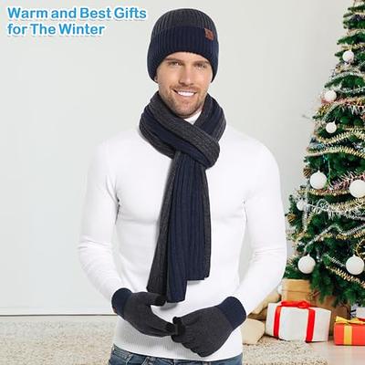 2-Pieces Warm Winter Beanie Hat & Scarf Set Stylish Knit Skull Cap for Men Women Blue in Black | One Size