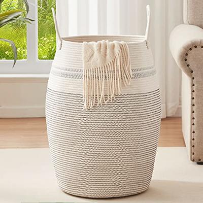 OIAHOMY Laundry Hamper-Laundry Basket,Tall Cotton Storage Basket with  Handles,Decorative Blanket Basket for Living room,Collapsible Large Basket  for