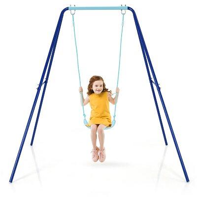 Costzon 550lbs Swing Frame Stand with 40'' Saucer Swing, A-Frame Swing Sets for Backyard w/Ground Stakes and Adjustable Ropes, Great for Indoor