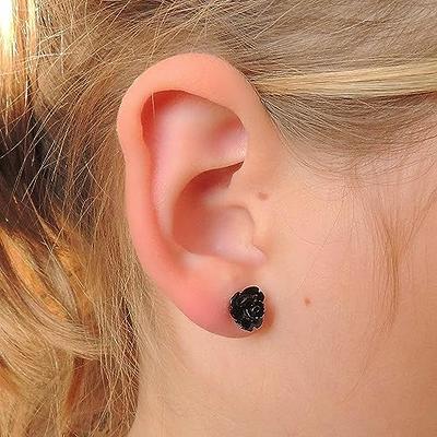 Pretty Smart 9mm Small Rose Studs Hypoallergenic Plastic Post Earrings  Metal Sensitive Ears (Black) - Yahoo Shopping