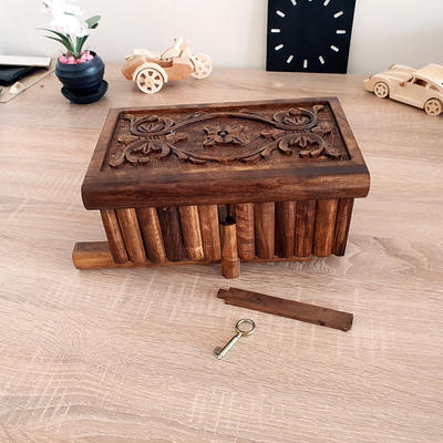 Wooden lock box with hidden key compartment, Walnut wood jewelry box  organizer