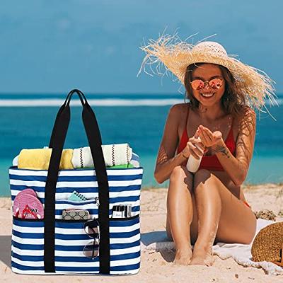 Beach Bag for Women - Large Beach Tote Bag, Waterproof Sandproof Beach Bag  with Zipper, Tote Bag for Women, Pool Gym Travel