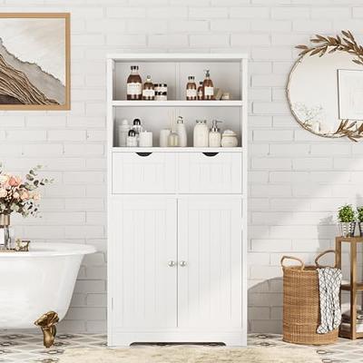 URTR White Slim Tall Wood Storage Cabinet Floor Cabinet with