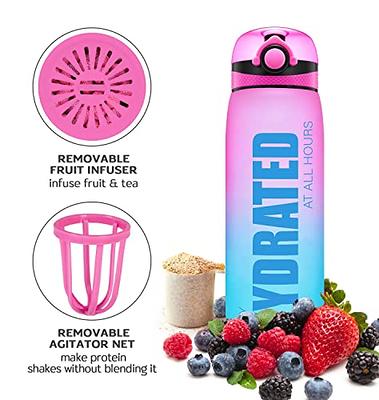 Elvira 32oz Motivational Fitness Sports Water Bottle with Removable Strainer Pink-Blue