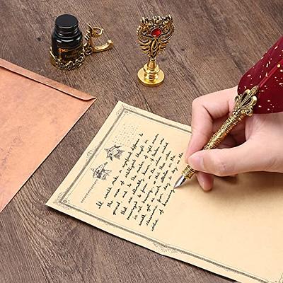 Calligraphy Set - Red Feather Quill Pen with Dragon Decoration