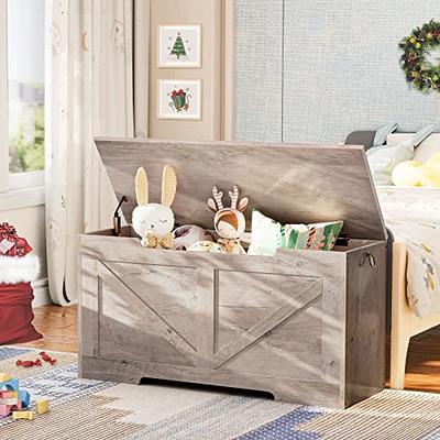  DINZI LVJ Storage Chest, Flip-Top Wooden Toy Box with 2 Safety  Hinges, Retro Entryway Shoe Storage Bench, Sturdy Large Storage Trunk for  Living Room, Bedroom, Easy Assembly, Greige : Home 