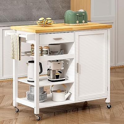 LUMISOL Mobile Kitchen Island Cart for Kitchen, Rolling Kitchen Island on Wheels for Living Room with Large Storage Cabinets, Buffet Cabinet Storage