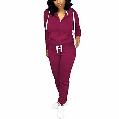 Nimsruc Two Piece Outfits For Women Jogging Suits Casual Jogger Tracksuit  Long Sleeve Sweatsuit Pants Sets Red Black L - Yahoo Shopping