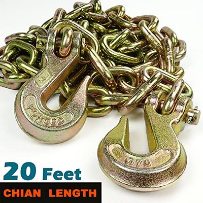 FITHOIST G80 Transport Binder Chain 5/16 inch x 20 Foot | Tow Chain with Clevis Grab Hooks | 4,900 lbs Safe Working Load | Heavy Duty Chain for