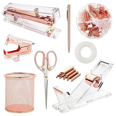 Famassi Rose Gold Desk AccessoriesOffice Supplies Set Acrylic Stapler Set Staple Remover, Tape Holder, Pen Holder, 2 Ballpoint Pen, Scissor, Binder