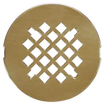 Westbrass D206P-01 2 No-Caulk PVC Compression Shower Drain with 4-1/4  Round Grid Cover, Polished Brass 