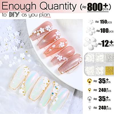 White Camellia Flowers Gold Nail Beads Rhinestones Nail Art Decoration  Manicure