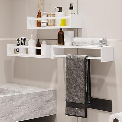 Forbena White Floating Shelves for Bathroom Organizer Over Toilet, Bathroom  Shelves Wall Mounted with Towel Rack, Small Corner Wall Shelf for Bedroom