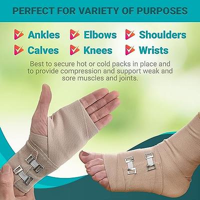 Elastic Compression Bandage Wrap - Premium Quality (Set of 4) w/ 4 Extra  Hooks, Athletic Sport Support Rolls for Ankle, Wrist, Arm, Leg Sprains,  First