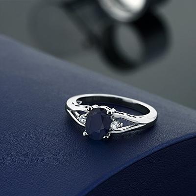 Gem Stone King 925 Sterling Silver Blue Sapphire and White Created