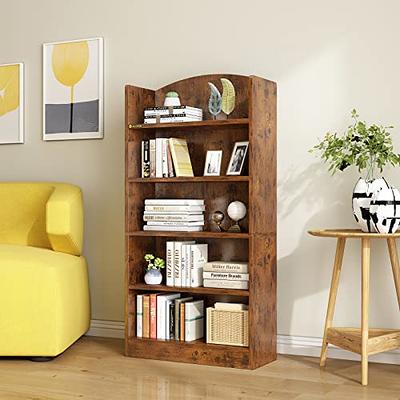 Dextrus 5-Tier Bookshelf Sturdy Wood Storage Bookcase Shelves with