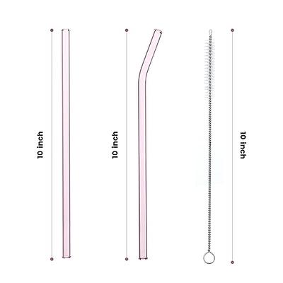 Glass Straws Drinking Reusable: Pink Glass Straw Reusable Glass Straws Bent  Glass Drinking Straws Coffee Straws 8 inch Long Glass Straws Thick for