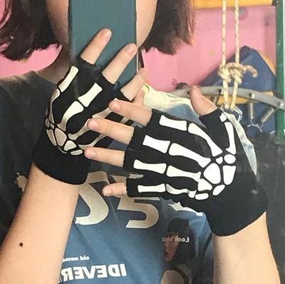 Punk Gothic Leather Pair Fingerless Biker Gloves With Skull