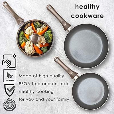 Ceramic Nonstick Cookware Set (12 pcs), Non Toxic PFOA and PTFE Free Pots  and Pans Set with Lids, Oven and Dishwasher Safe, Induction Compatible Pans  Set Nonstick, Cream 