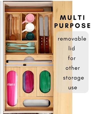 SpaceAid Bag Storage Organizer for Kitchen Drawer, Bamboo Organizer, Compatible with Gallon, Quart, Sandwich and Snack Variety Size Bag (1 Box 5 Slots