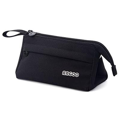 ANGOOBABY Big Capacity Large Pencil Case Canvas Pen Pouch Bag with 2  Compartments for Girls Boys Teen School Students Adults - Black
