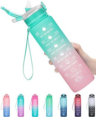 Motivational Water Bottle,1L Sports Water Bottle with Straw and Time Markings,Leakproof Time Water Bottle with BPA Free Lid for Sports Gym Office