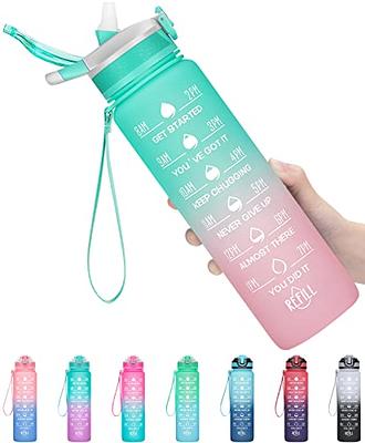 32 oz Sports Water Bottle with Straw Motivational Time Marker Leakproof BPA Free, Purple