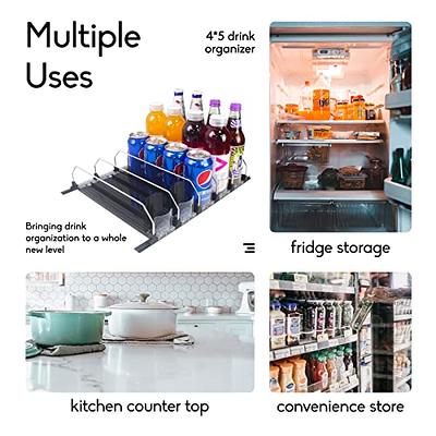 Drink Organizer for Fridge, Self Pushing Soda Can Dispenser for Refrige, 5  Row Black Ajustable, Beer Pop Can Water Bottle Storage Pantry 