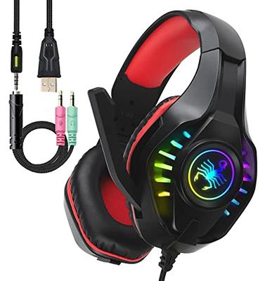 Gaming Headset PS4 Headset, Xbox Headset with 7.1 Surround Sound, Gaming  Headphones with Noise Cancelling Flexible Mic RGB Light Memory Earmuffs for