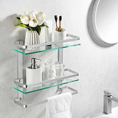 VOLPONE Glass Shelf with Towel Bar 15.7in Silver Bathroom Shelf Wall Mount  Rustproof Bathroom Wall Organizer 1 Tier (Silver) - Yahoo Shopping