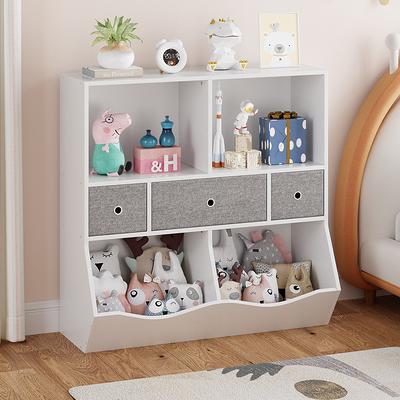 Costway Kids Toy Storage Cubby Bin Floor Cabinet Shelf Organizer w/2  Baskets Gray