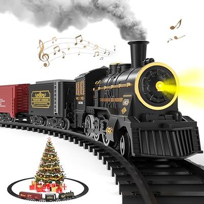  Hot Bee Train Set for Boys, Christmas Train Set w/Alloy Steam  Locomotive, Metal Electric Trains w/Cargo Cars & Tracks, Model Train Toys  w/Smoke,Sounds & Lights, Christmas Toys for 3 4 5