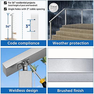 Cable Railing Post 42 in. x 0.98 in. x 1.97 in. Stair Railing Kit without  Hole Deck Railing w/ Mount Bracket for Balcony