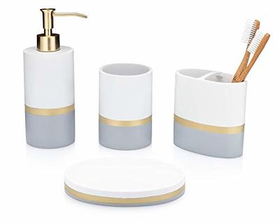 4 Piece Matte Black Resin Bathroom Accessory Set, Includes Soap Dish,  Tumbler, Toothbrush Holder and Pump Dispenser