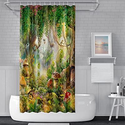 Fantasy Mushroom Shower Curtain Fairy Forest Tree Jungle Green