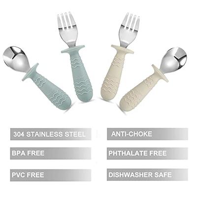 PandaEar 4 Set Baby Toddler Silicone Stainless Steel Utensils Silverware  Spoon Fork for Baby Toddler BPA Free with Silicone Holding Anti-Choke  Design (Pink&Grey) - Yahoo Shopping