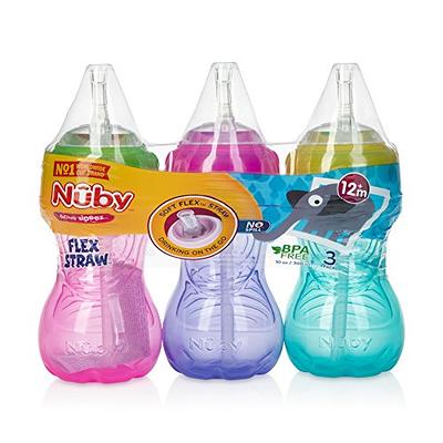 Nuby No-Spill Sippy Cup with Flex Straw for Boys - (3-Pack) 10-Ounce  Bottles - Training Sippy Cups for Toddlers 12+ Months