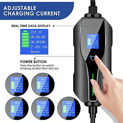 Level 1 EV Charger (110V, 16A, 25ft), Portable EVSE Home Electric Vehicle  Charging Station (NEMA 5-15 Plug)