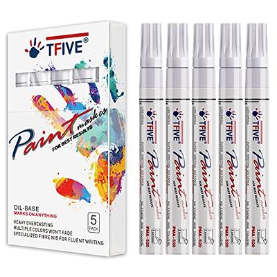 White Paint Markers Pens - Single Color 6 Pack Permanent Oil Based Paint Pen, Medium Tip, Quick Dry and Waterproof Marker for Rock, Wood, Fabric, Plas