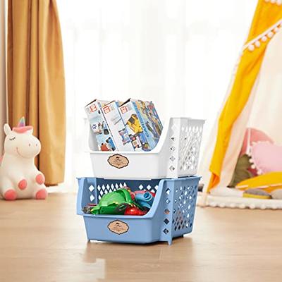 Plastic Stackable Storage Bins for Pantry, Closet Organizer Plastic Bins Snack Organizer for Pantry Fruit and Vegetable Basket for Kitchen, Garage