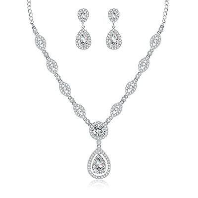 GULICX Jewelry Set for Womens, Silver Plated Teardrop Rhinestone