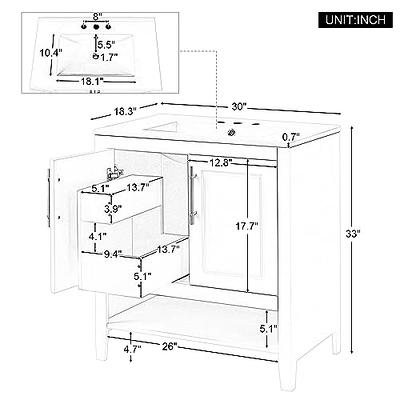 Merax 30 Bathroom Vanity Cabinet with Ceramic Sink Top Set, Two Pull in/Out  Drawers, Open Storage Shelf, Soft Closing Doors, Freestanding, Solid Wood  Frame & MDF Board, White - Yahoo Shopping