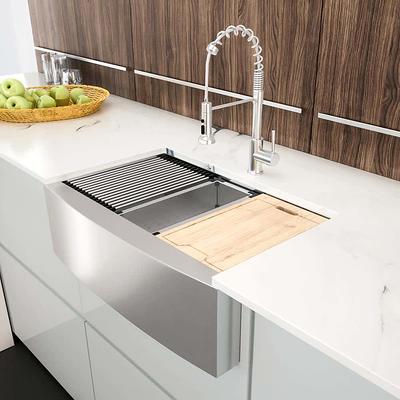 Glacier Bay Zero Radius Farmhouse/Apron-Front 16g Stainless Steel 36 in. Single Bowl Workstation Kitchen Sink with Accessories, Silver