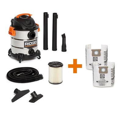 RIDGID 10 Gallon 6.0 Peak HP Stainless Steel Wet/Dry Shop Vacuum with  Filter, Dust Bags, Locking Hose and Accessories, Metallics - Yahoo Shopping