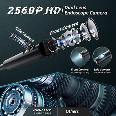 2560P Dual Lens Endoscope Camera with Light - 5.0 Megapixels, 16.4FT  Semi-Rigid Cable, IP67 Waterproof, 9 LED Lights - Inspection Camera,  Endoscope