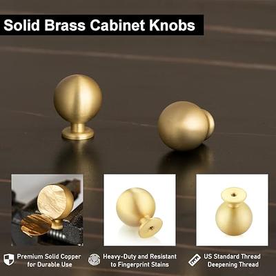 QOGRISUN 10-Pack Solid Brass Cabinet Knobs, 1-Inch Diameter, Round Gold  Dresser Drawer Pulls Handles, Modern Kitchen Hardware, Brushed Brass Finish  